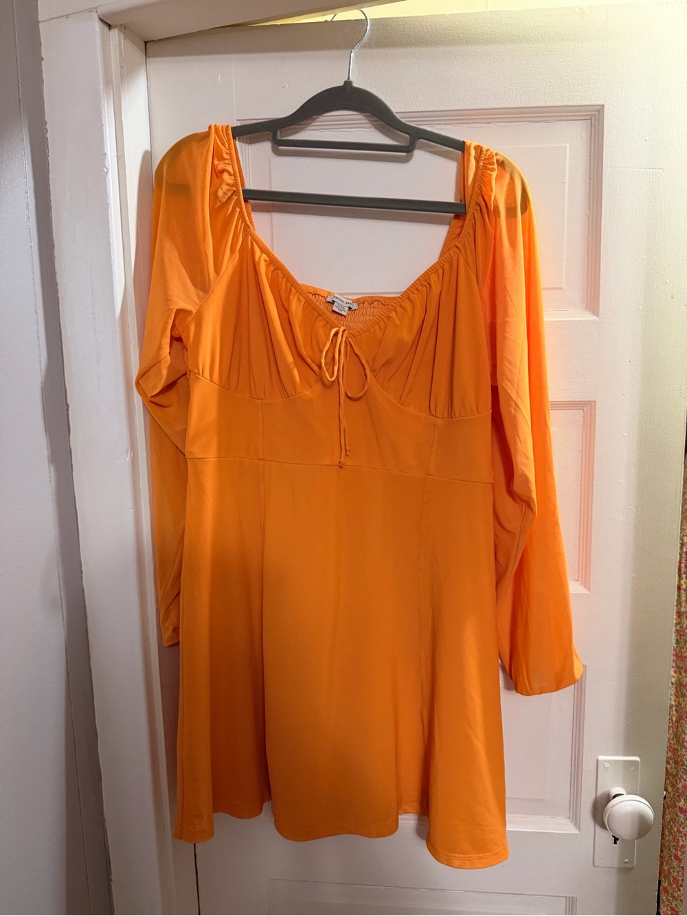 American Eagle Outfitters Orange Long-Sleeve Tie-Front Dress